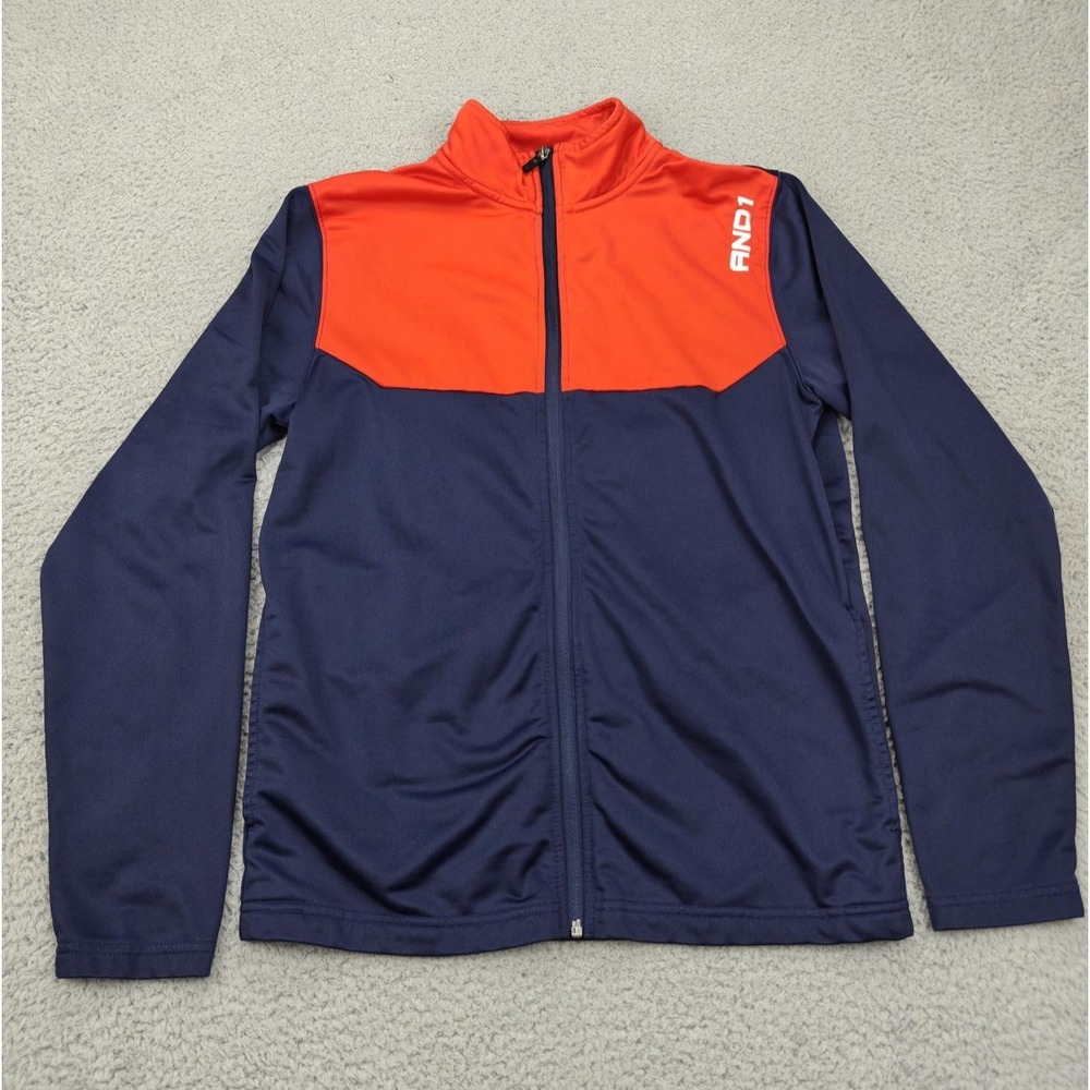 Vtg AND1 Jacket Full Zip Track Mens Small Navy Orange Athletic Basketball Y2K